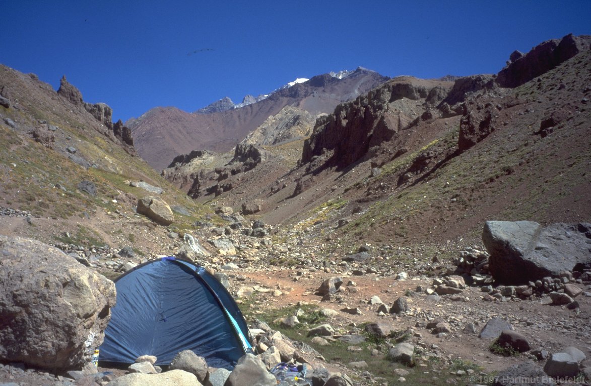 Confluencia (3368 m), Blick zum Aconcagua