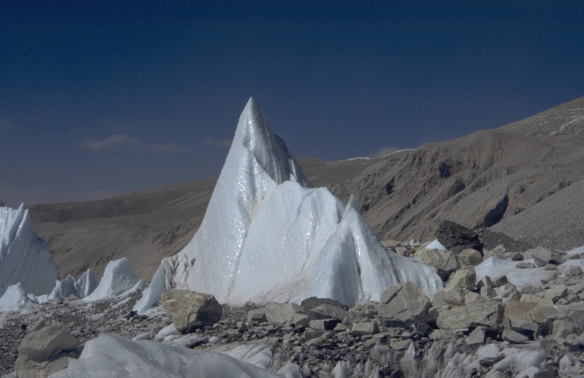 seracs of Gyabrag Glacier near basecamp