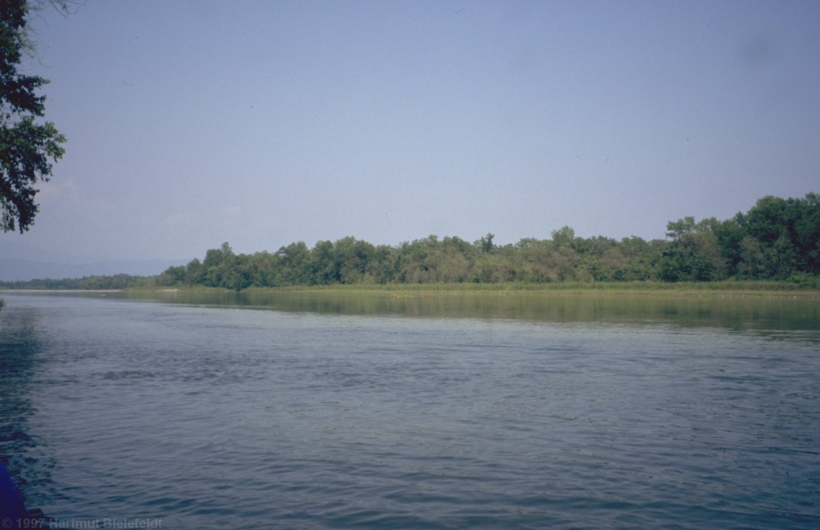 Chitwan National Park: The lodge is located on the other river bank.