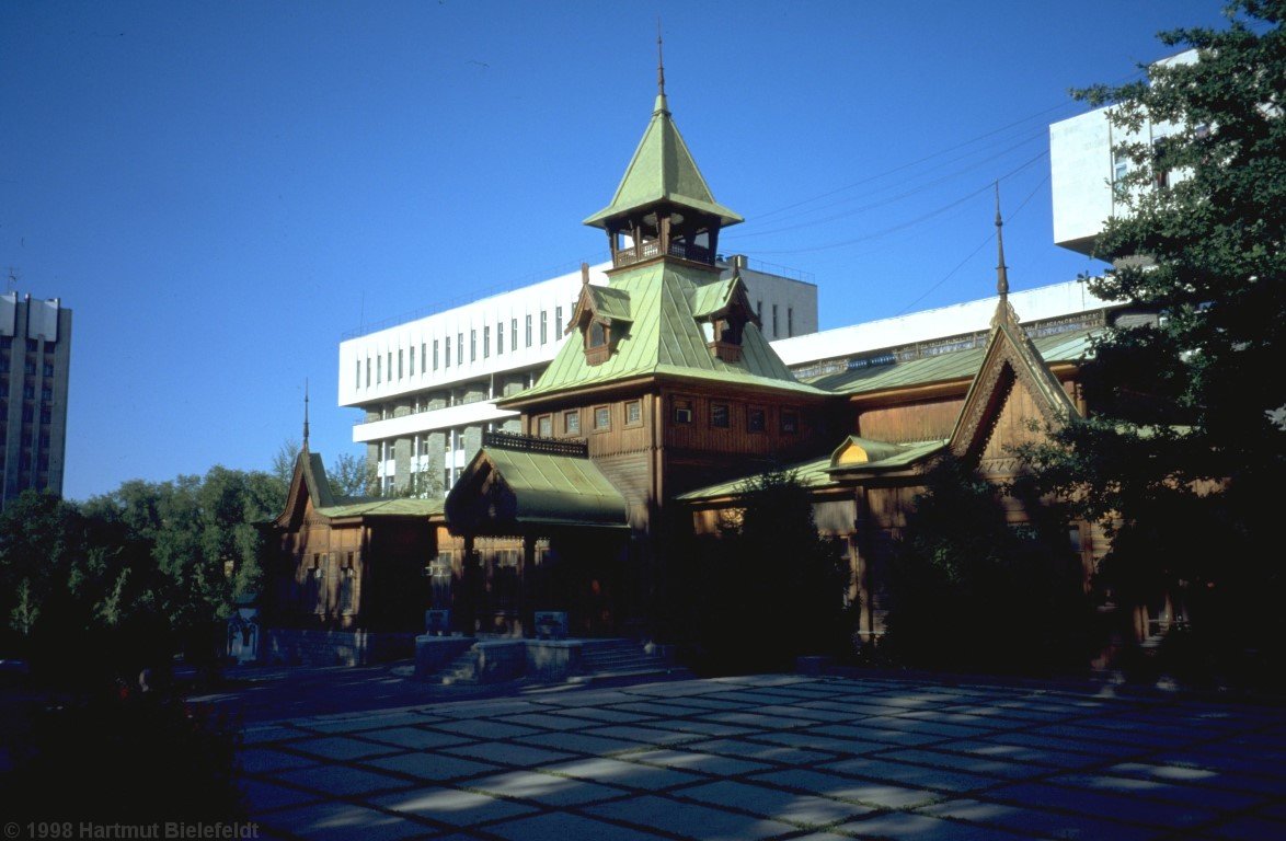 Almaty, wooden church in the park in the city center.