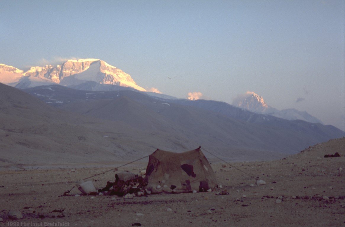 The yak herders live in quite primitive tents.