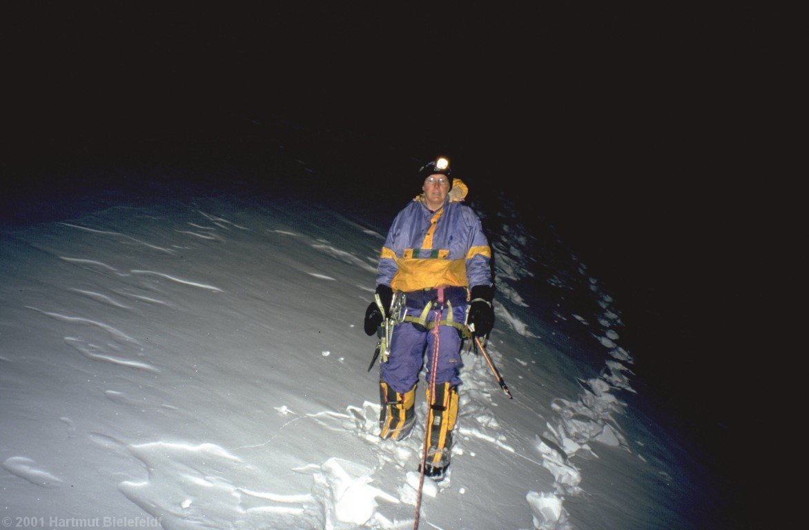 Our nightly ascend ended after only a few meters in unpassable hard ice.