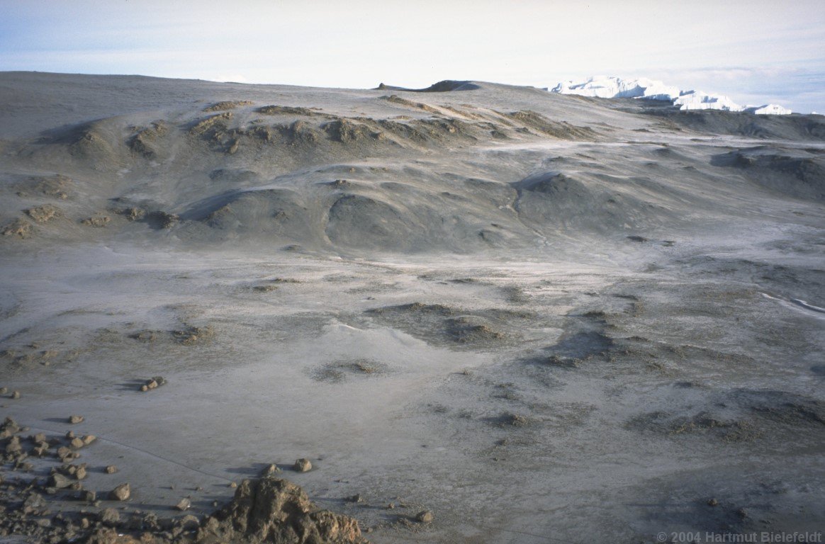 The interior of the crater is a peculiar desert