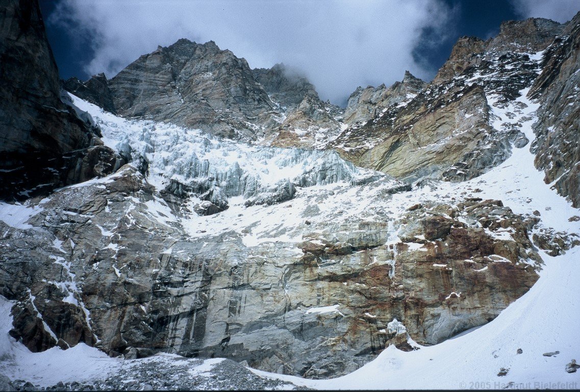 At the glacier there is a lot of falling stones and avalanches