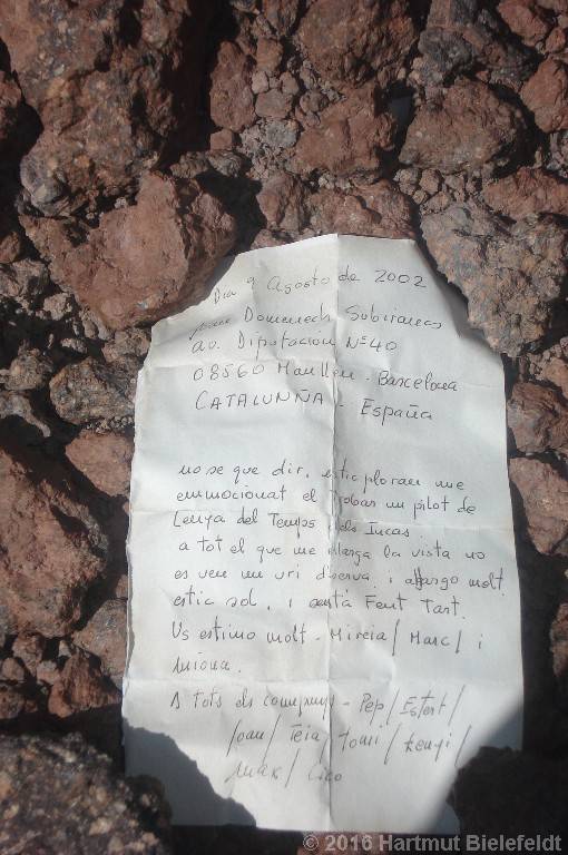 Statt Gipfelbuch findet sich hier nur ein Zettel