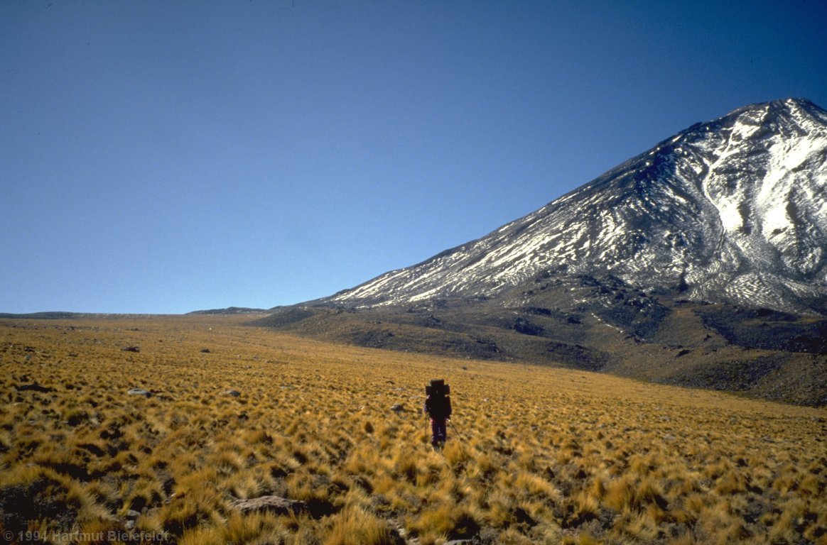 A long day through puna grass and scree is waiting for us.