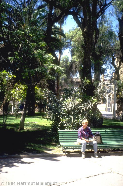 Lunch break at Plaza de Armas in Copiapó
