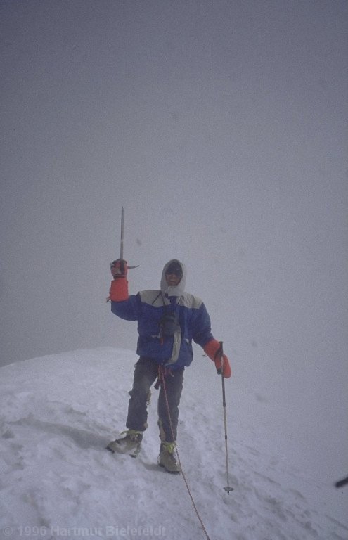 On the summit - 6460 m - we see only a few meters.