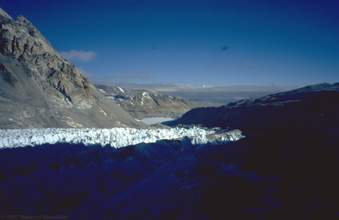 back near base camp. Gyabrag Glacier moves in far into Tibet