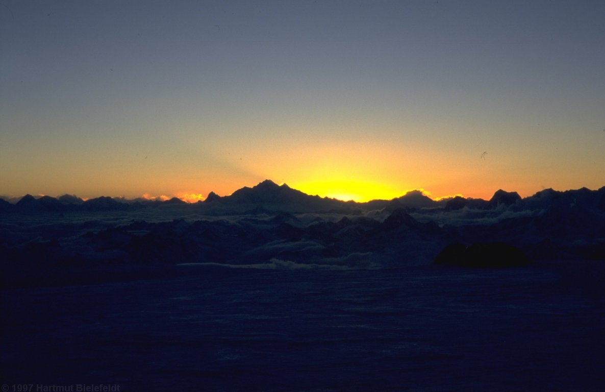 sunset behind Shisha Pangma