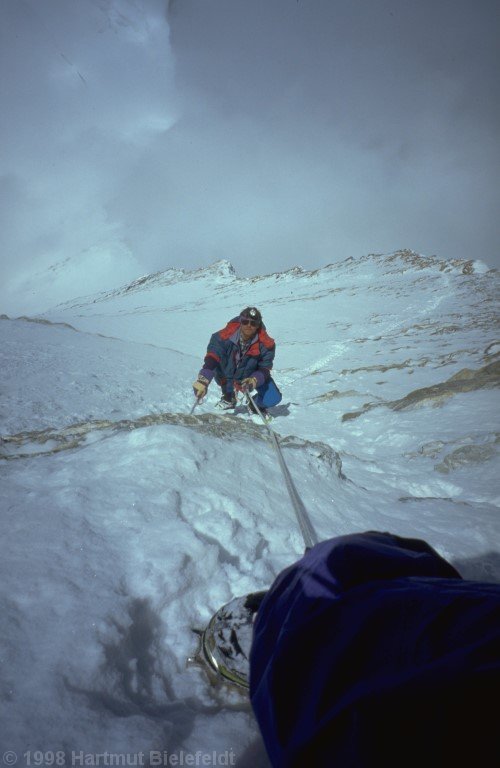 near the steep step below the couloir.