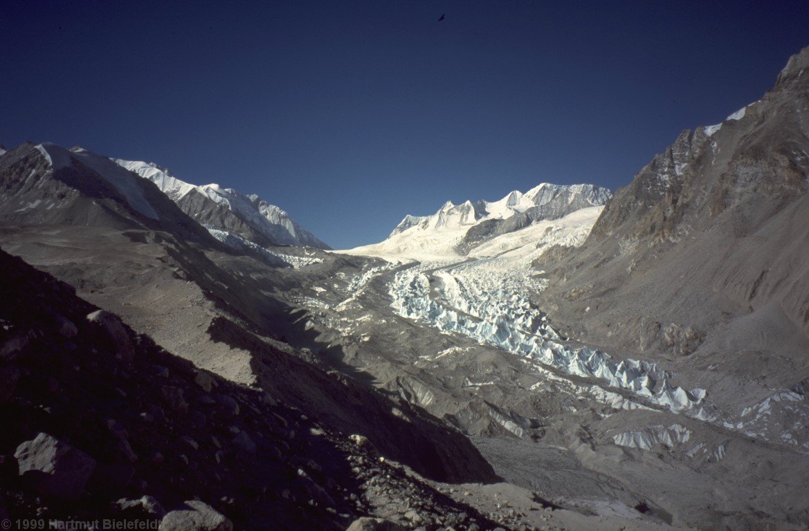 Left of Nangpa La Pass is our basecamp, not yet visible.