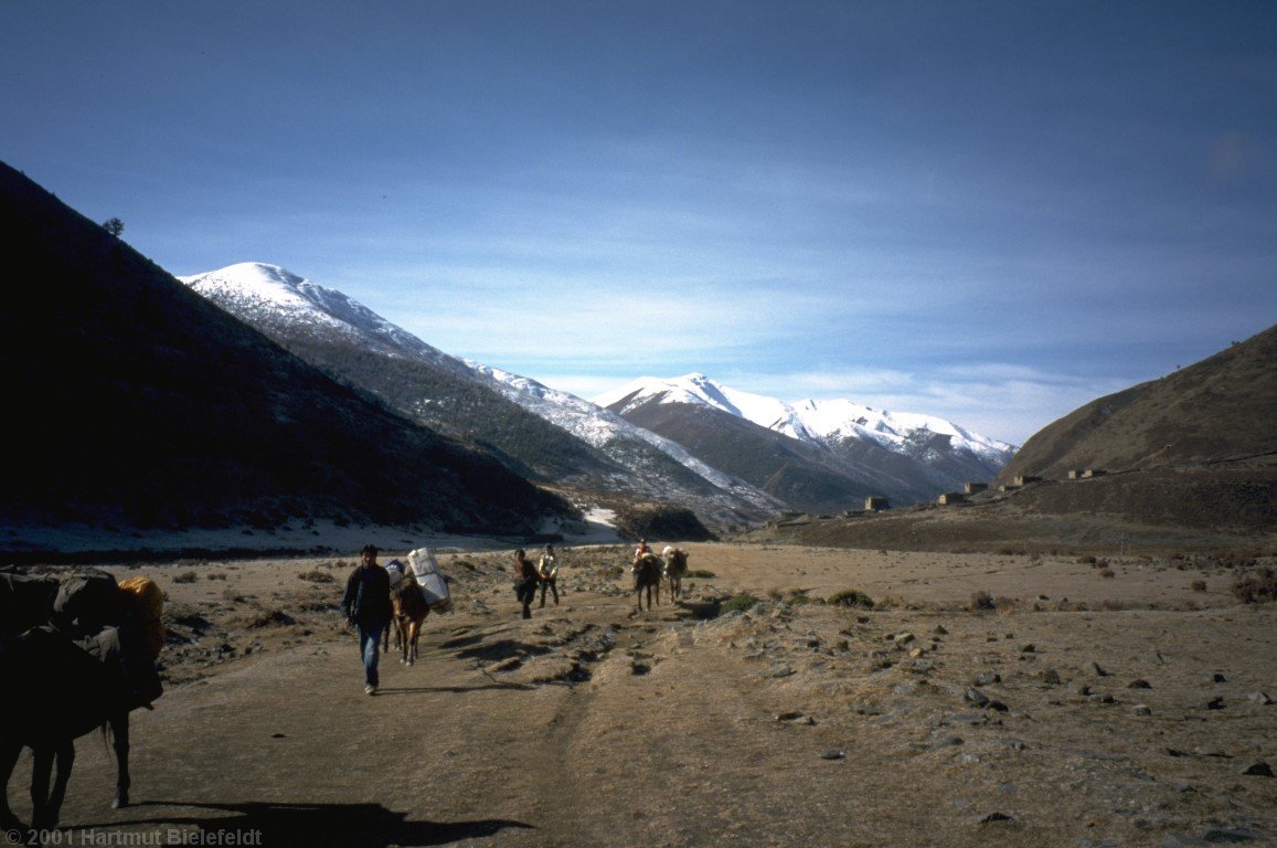 First we follow the valley, but soon we will climb up a side valley to Zimei La