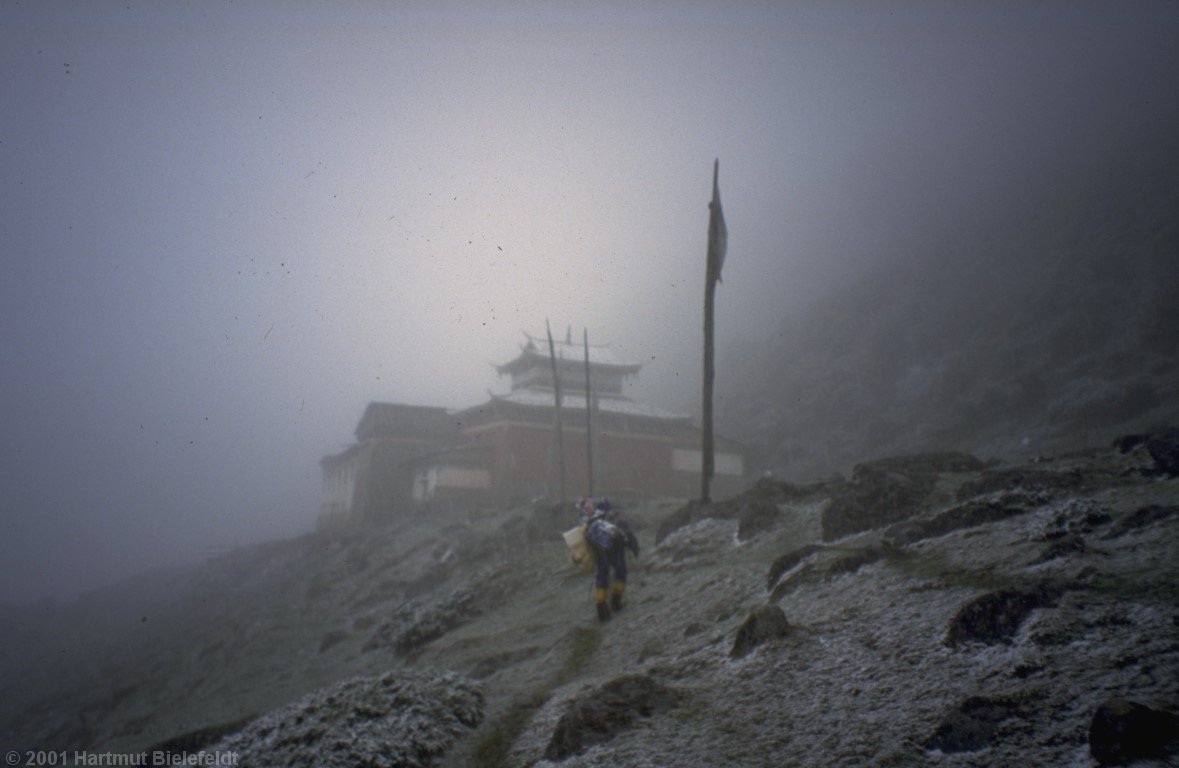 As we arrive at the monastery it snows again.