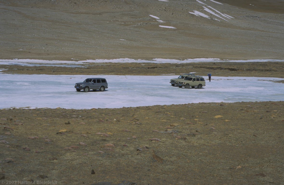 Also slippery ice must be crossed