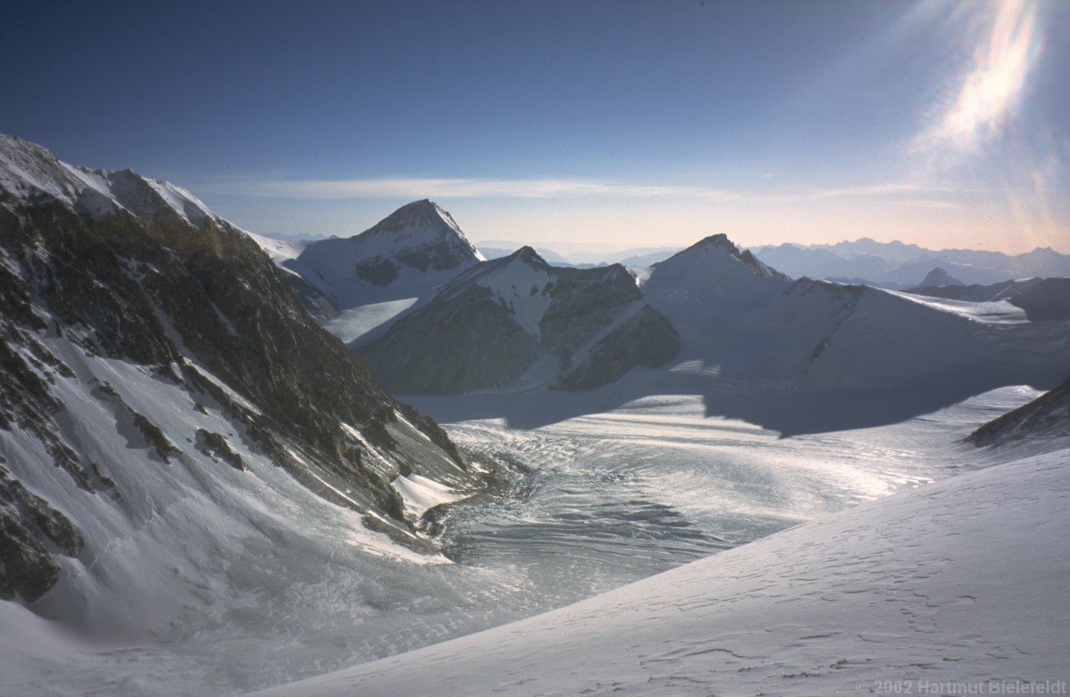 The North Col offers a nice view. The ABC is on the moraine in the center of the image.