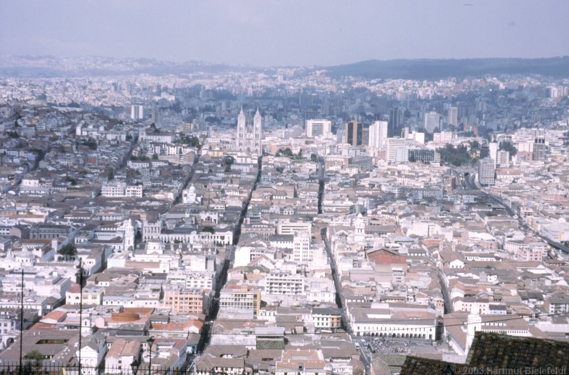 view from the Virgen across Quito - checkerboard streets regardless of the steepness