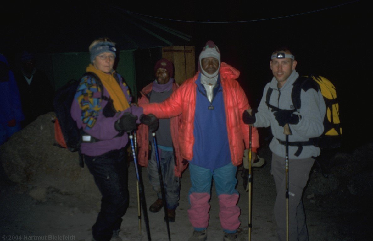 night-time departure from School Hut