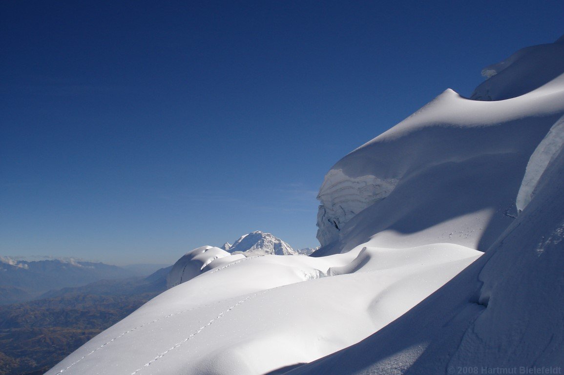 The glacier has lots of crevasses, but conditions are good