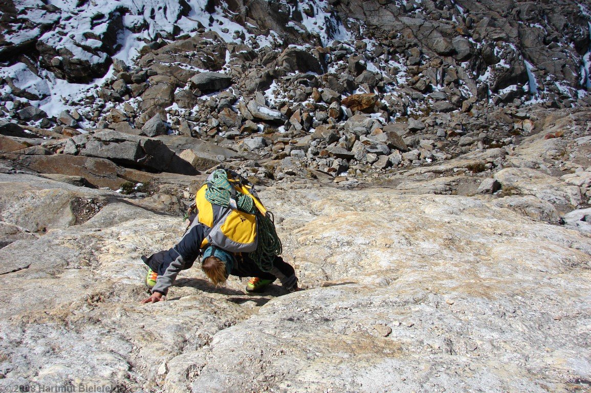 the steep rock slab fortunately is dry