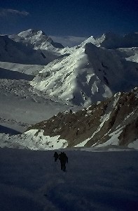 Ascending to our first high camp at Khan Tengri.